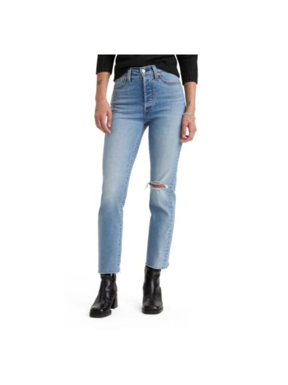 High Rise Wedgie Straight Jeans Snug Fit Casual Denim